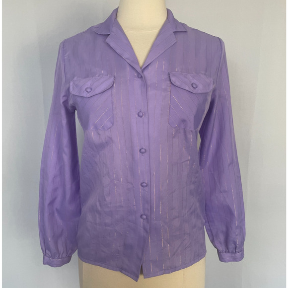 Vintage Blouse Top Size 8 Lavender Purple Long Sleeve Button Minimal Casual 90s - Picture 1 of 14